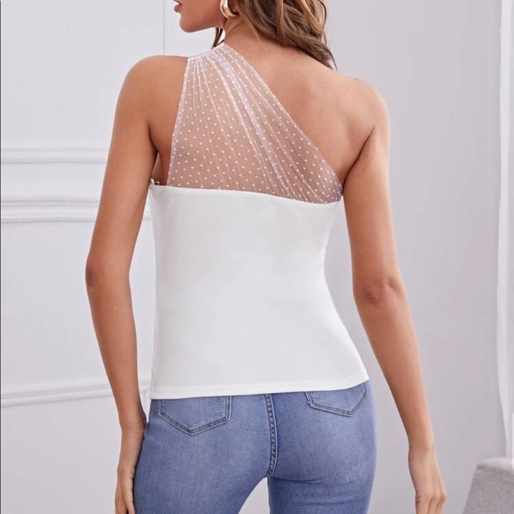 One Shoulder Mesh Top - Picture 3 of 9
